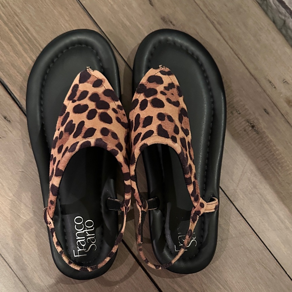 Franco Sarto Women’s Leopard Print Slingback Sandals - Brown/Black
